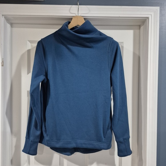 Athleta Sweatshirt Womens Small Blue Cozy Karma Fleece II Pullover Twist Neck - Picture 1 of 10